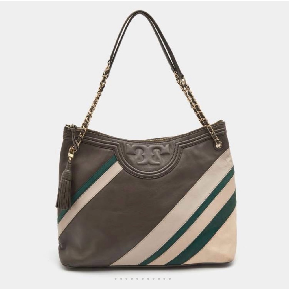 RARE!! Tory Burch Fleming Large Leather Tote; Purse/Bag; Goldtone Chain Handles.